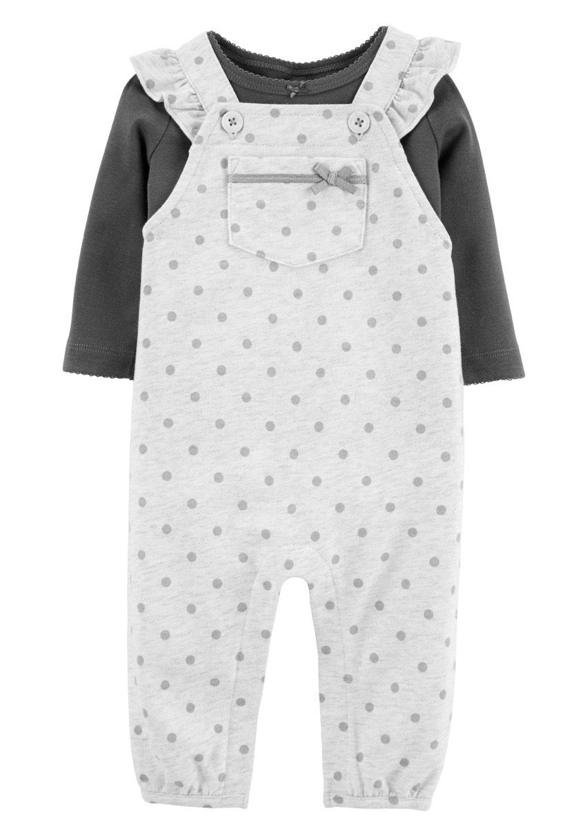 2-Piece Tee & Polka Dot Knit Overalls Set