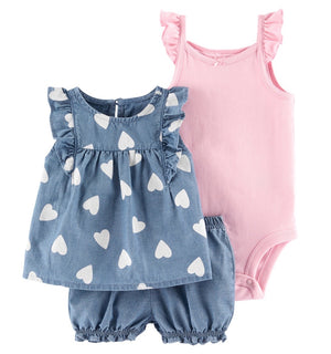 3-Piece Chambray Little Short Set