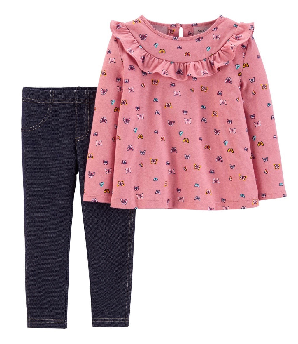 2-Piece Butterfly Ruffle Top & Knit Legging Set