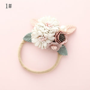 BalleenShiny Fashion Florals Headband Newborn Baby Elastic Princess Hairbands Child Kids Pearl Fresh Style Cute Headwear Gifts